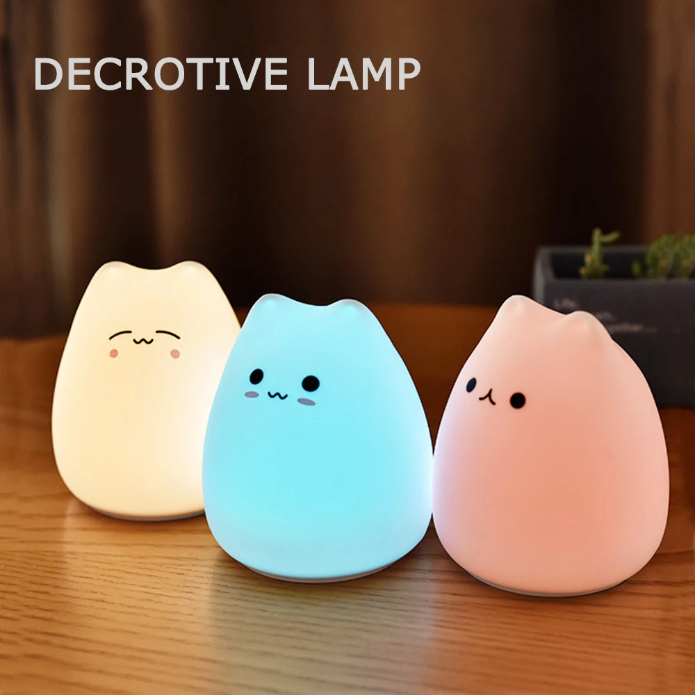 

Touch Sensor Night Light Kawaii Cartoon Little Cats Children's Night Light Silicone Table Lamp Light Led For Bedroom Decoration