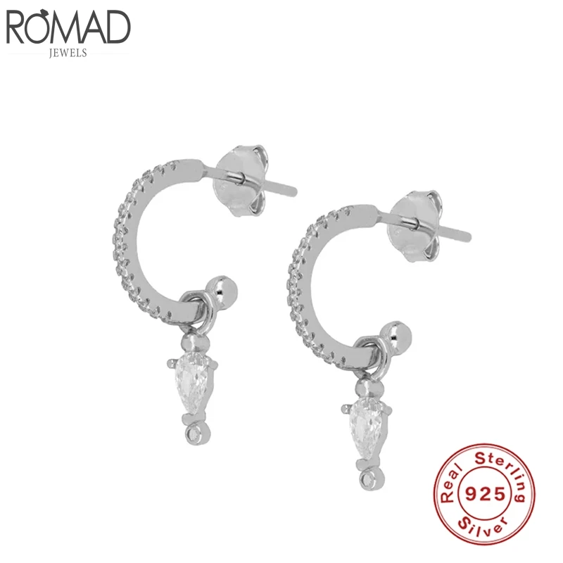 

Romad 925 Sterling Silver Stud Earrings AAAAA Zircon C Shaped Water Crystal Earrings For Women Jewelry Dangle Piercing Aretes W4