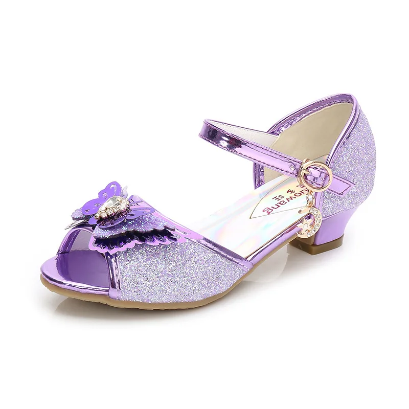 

Summer Children's High Heels Princess Sandals Cute Butterfly Rhinestone Sequined Medium Big Girls Kids Shoes For Wedding Party