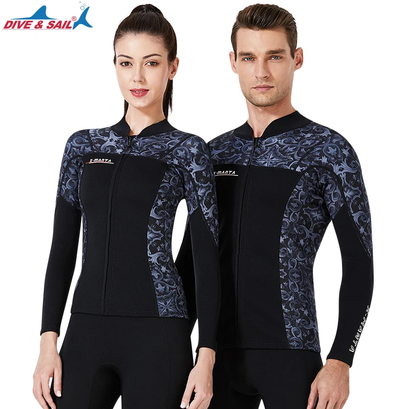 Women’s 1.5mm Wetsuits Jacket Pants Long Sleeve Neoprene Tops Bottoms Front Zip Men's Printed Wet Suit Spring Swimsuit | Спорт и