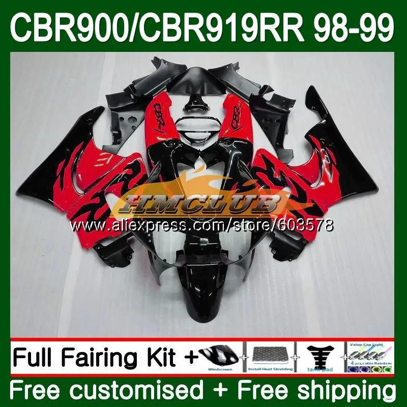 Корпус обтекателя для HONDA CBR 919RR CBR900 RR 919 1998 1999 Черный Красный 78CL.2 CBR900RR CBR919RR 900RR CBR919 98