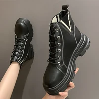 leather casual shoes martin boots women british style cozy platform motorcycle boots female wear resistant black ankle botas