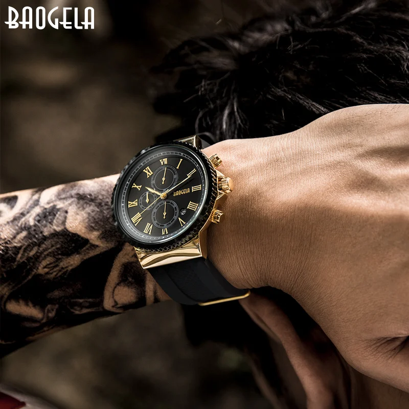Мужской хронограф Baogela кварцевый браслет для мальчиков мужской яркий синий |