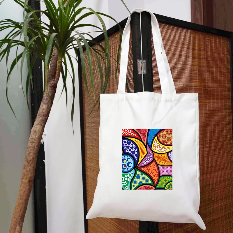 

Oil Painting Grocery Bag Canvas for Women Bolsas Shopper Reusable Customizable Tote Products Designer Handbags Woman Fabric 2021
