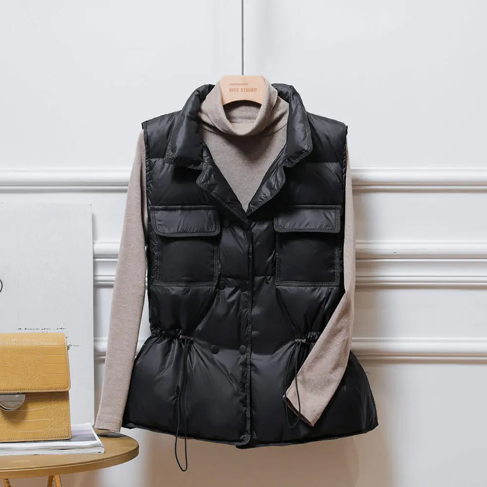 Padded Vest Women Winter Sleeveless bright down jacket Oversized quilted Coat Stand Collar Cardigan Drawstring Outerwear Chic |