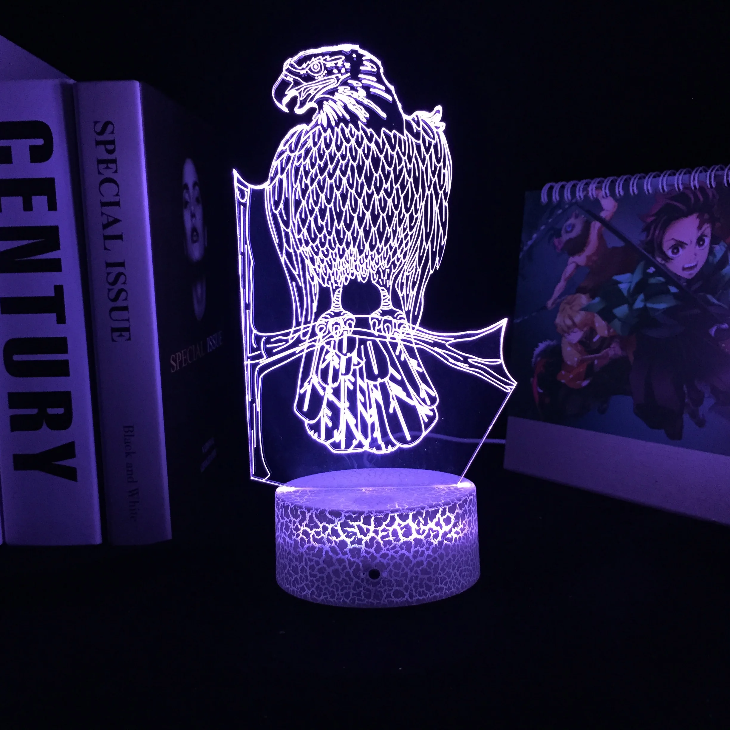 

Animal Series Eagle Standing On A Tree Branch 3D Lamp Visual Illusion White Cracked Base for 7 Color Changes With Remote Control