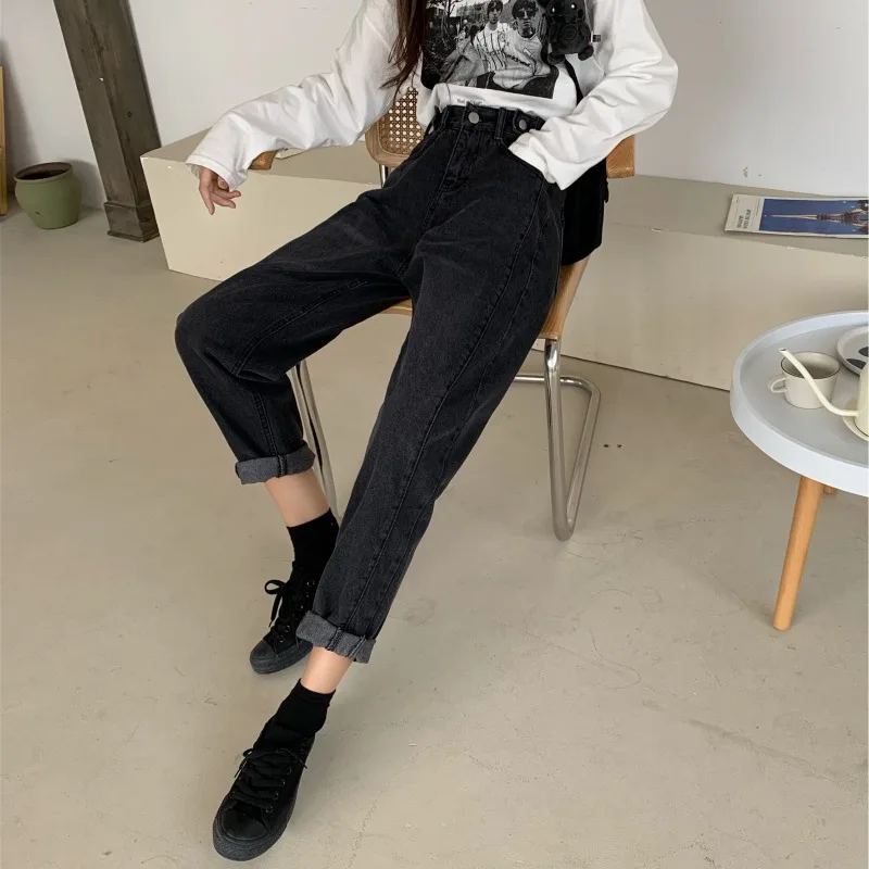 

Jeans for Women 2021 Spring New Korean Style Loose Slimming and All-Matching Daddy Pants High Waist Wide Leg Pants Ins Fashion