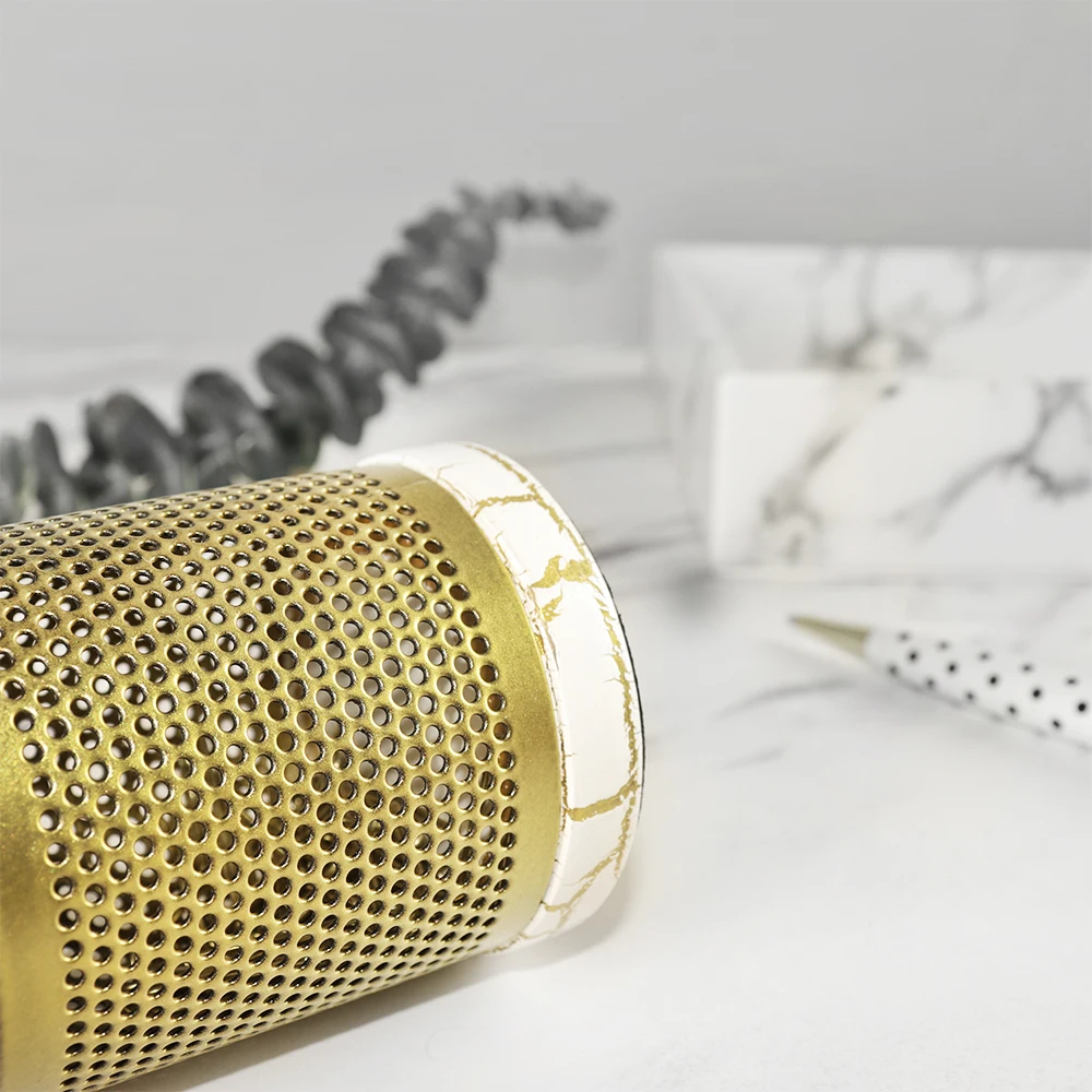 

Vintage white stone pattern gold classical round paper clip storage box office supplies