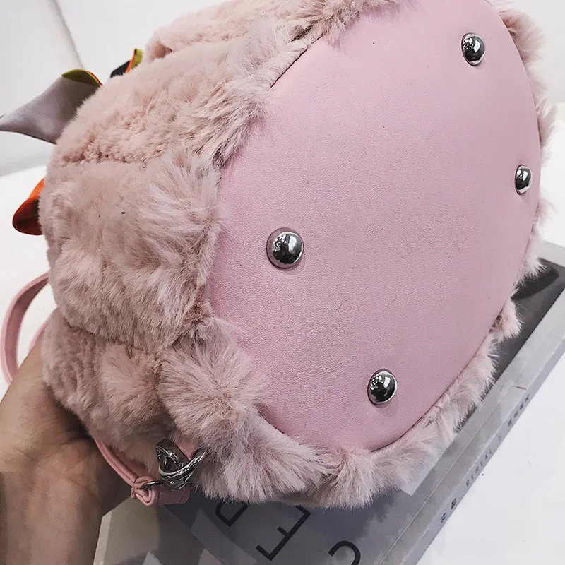 Осенне зимняя модная женская меховая сумка мешок на плечо Женская винтажная