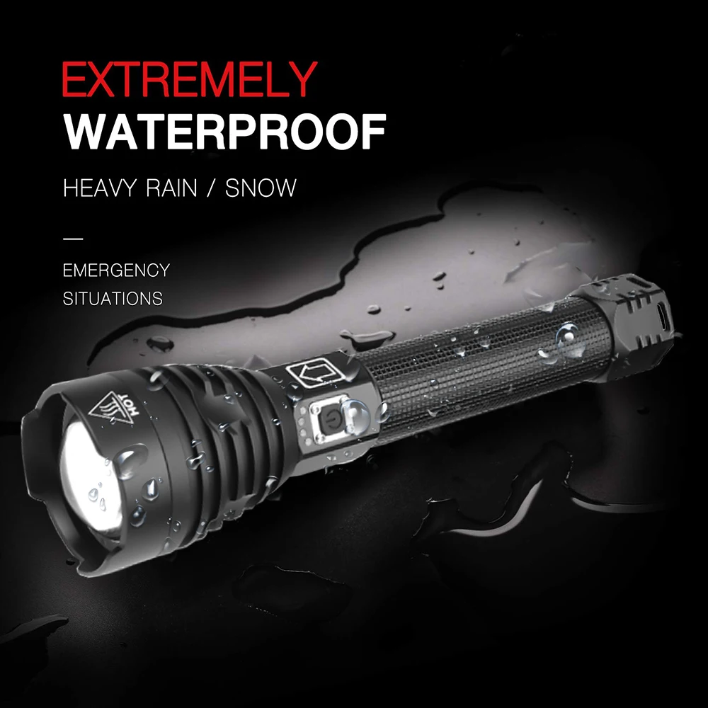 

The Brightest XHP90 Flashlight USB Rechargeable Tactical LED Torch Waterproof Zoom Outdoor Light Using 18650 or 26650 Battery
