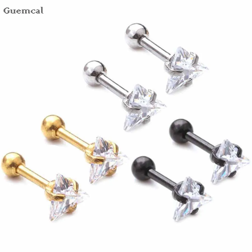 

Guemcal 2pcs Hot Selling Wild Triangle Straight Rod Threaded Ball Ear Piercing Jewelry