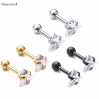 guemcal 2pcs hot selling wild triangle straight rod threaded ball ear piercing jewelry