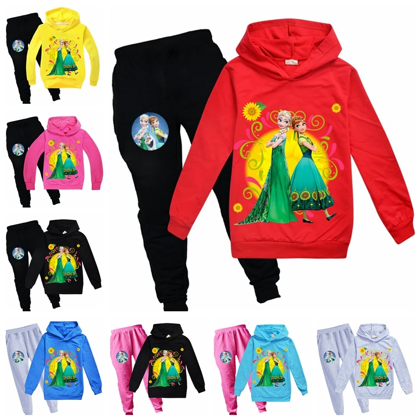 

Весенне-осенний комплект одежды, толстовка с длинным рукавом и штаны с мультяшным принтом «Холодное сердце», Эльза и Анна, детские спортивные костюмы для маленьких девочек и мальчиков