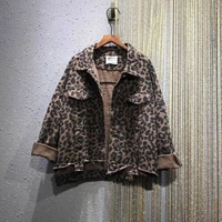 denim jacket 2021 spring new leopard print loose plus size lapels long sleeve short jacket for women