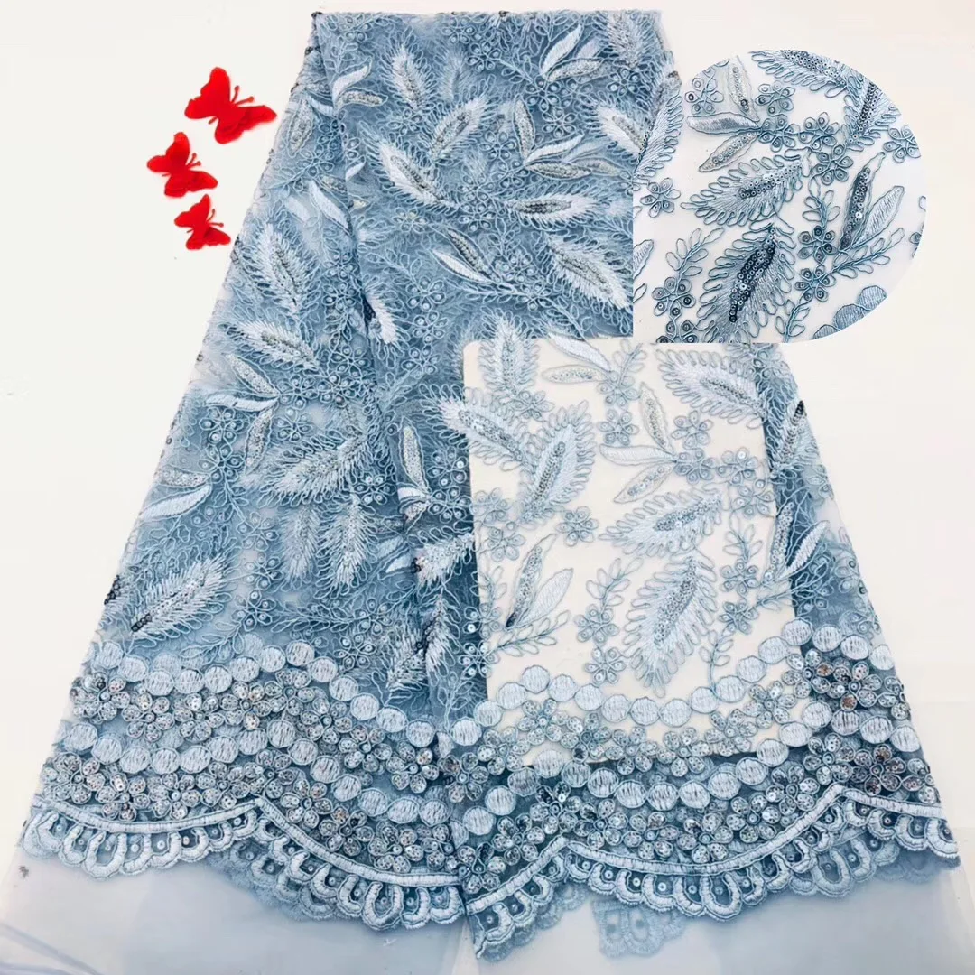 

African Tulle Net Lace Fabric For Women Dress Cheap Price Nigerian Lace Fabrics Royal Blue Milk Silk African Lace