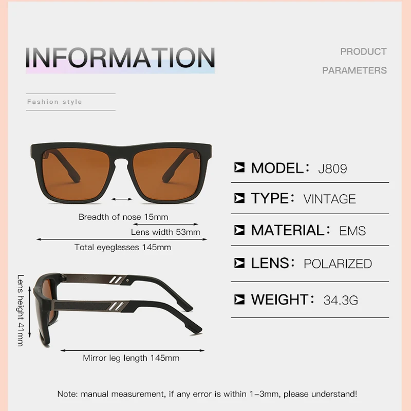 

Brand Design Polarized Sunglasses Men Women Ultralight TR90 Driving Square Sun Glasses Male Vintage Mirror Goggles UV400 Oculos