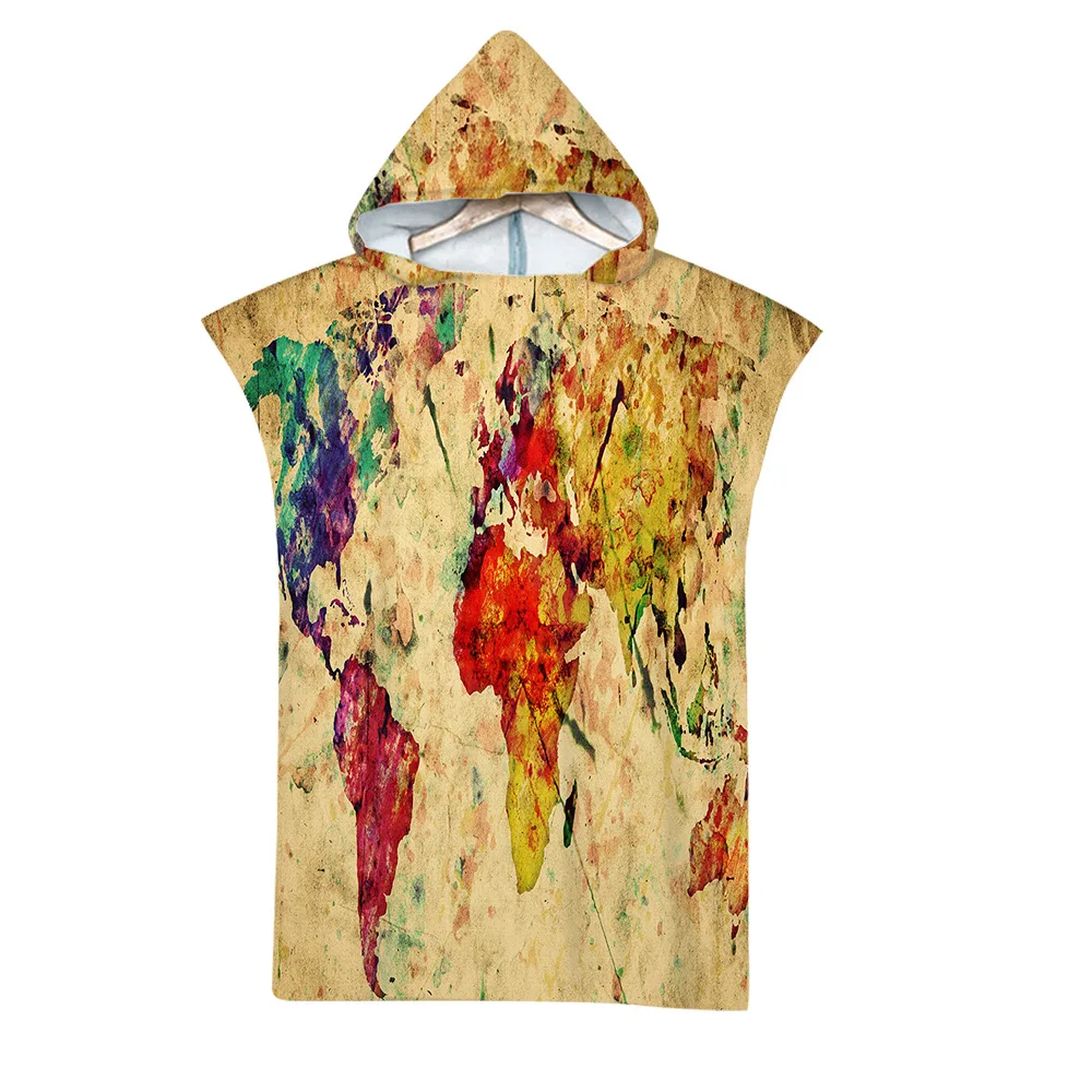 Банное пляжное полотенце из микрофибры с принтом в виде карты Халат капюшоном