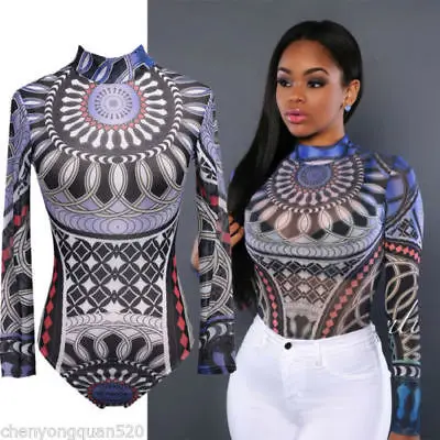 2021 новый сексуальный Для женщин татуировка с этническим принтом эластичные боди