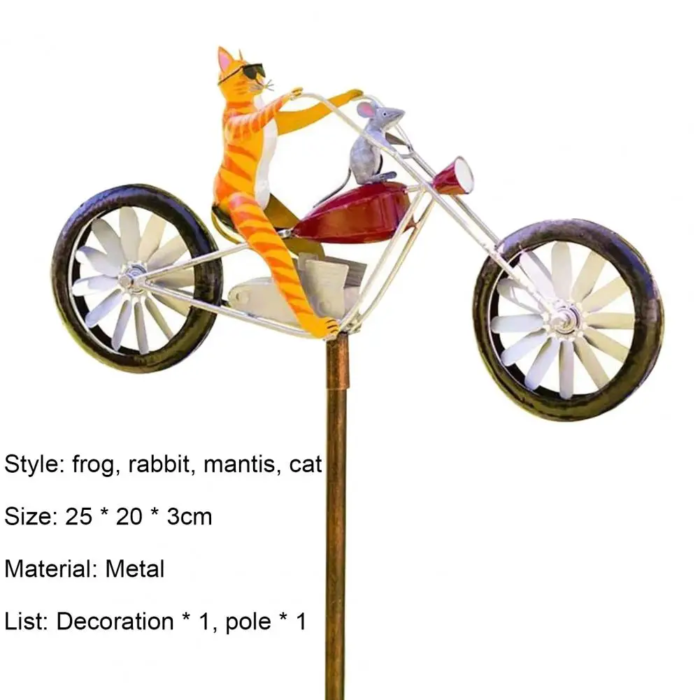 

1 Set Wind Spinner Cats Riding Bike with Motorcycle Metal Delicate Wind Spinner for Garden