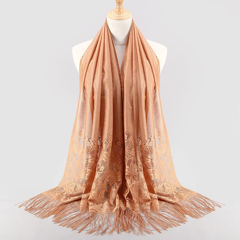 Women Scarf Muslim Islamic Tassel Lace Hollow Long Shawl Wrap Stole Shawls And Wraps Towel Femme Beach Womens |