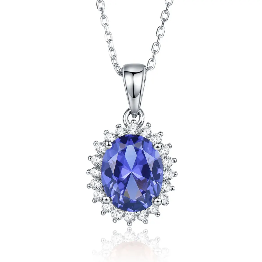 Tanzanite Куололит Твердые 925 пробы серебряные подвески дружбы ожерелья для женщин синий сапфир драгоценный камень Принцесса Диана Свадебные украшения - Цвет камня: Tanzanite
