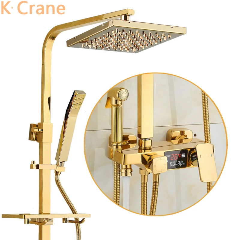 Золотая Душевая система цифровой термостатический набор для ванной комнаты с