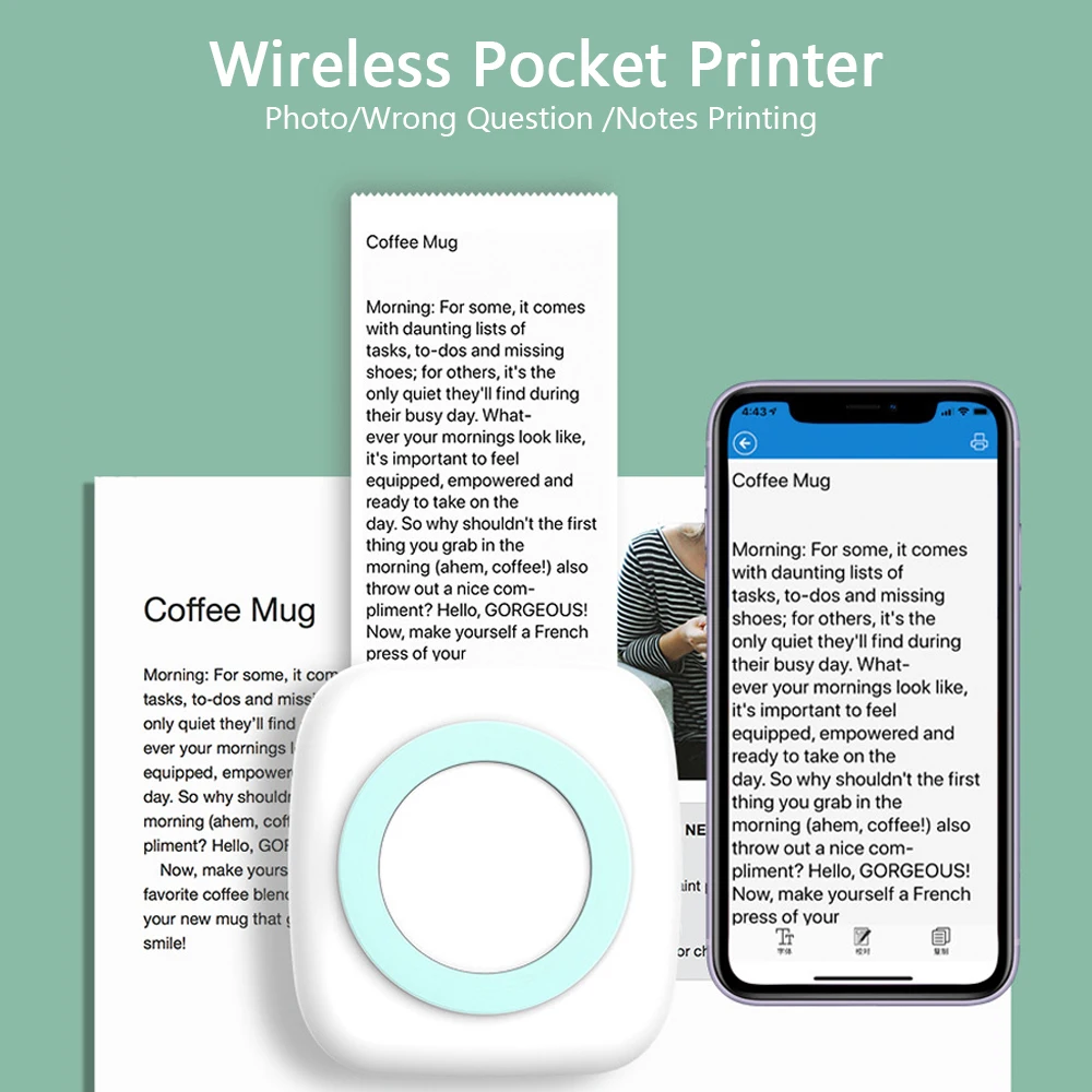 Миниатюрный термопринтер с беспроводной поддержкой Bluetooth портативный карманный