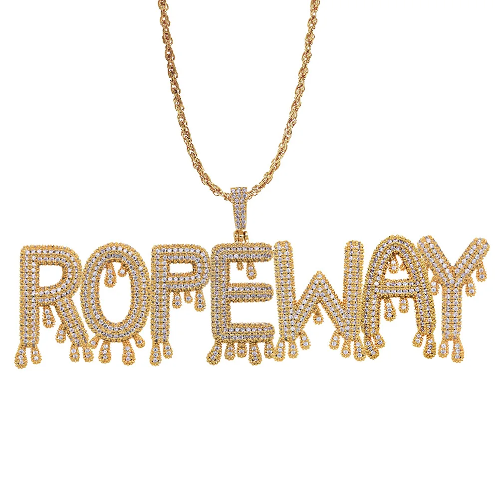 

Fashion Adjustable Custom Name Iced Out Bubble Letters Chain Pendants Necklaces Men's Charms AAA Cubic Zircon Hip Hop Jewelry