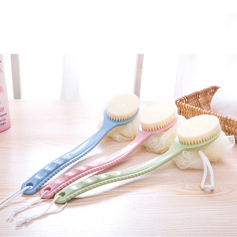 

Plastic Soft Long Handled Bathroom Bath Shower Back Brush Skin Cleaning Home Double-sided Bath Brush With Bath Ball