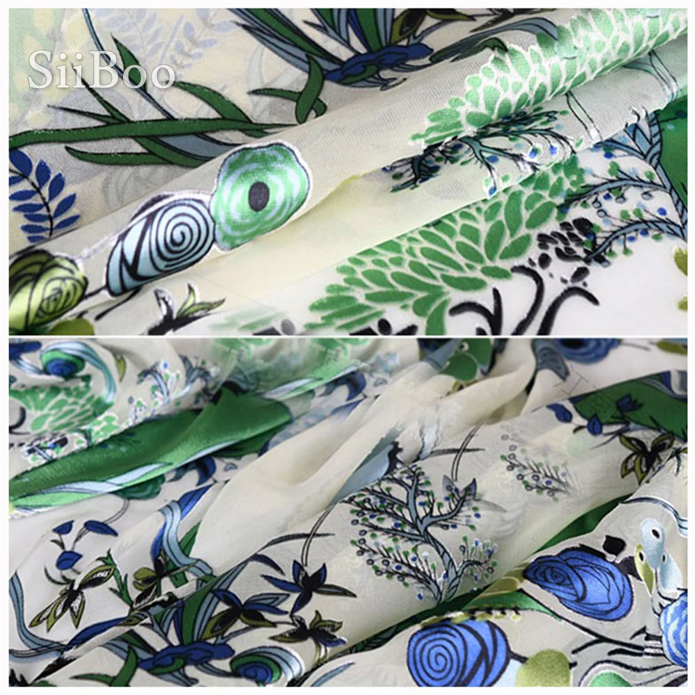 Пасторальная зеленая синяя Цветочная жаккардовая парчовая шелковая ткань для