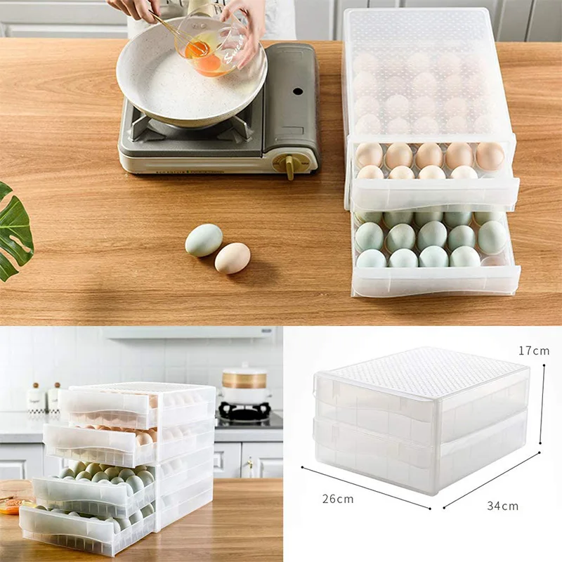 

60 Grid Household Egg Fresh Storage Box Drawer-Type Refrigerator Storage Box Plastic Dumpling Box Double Layer Large Capacity
