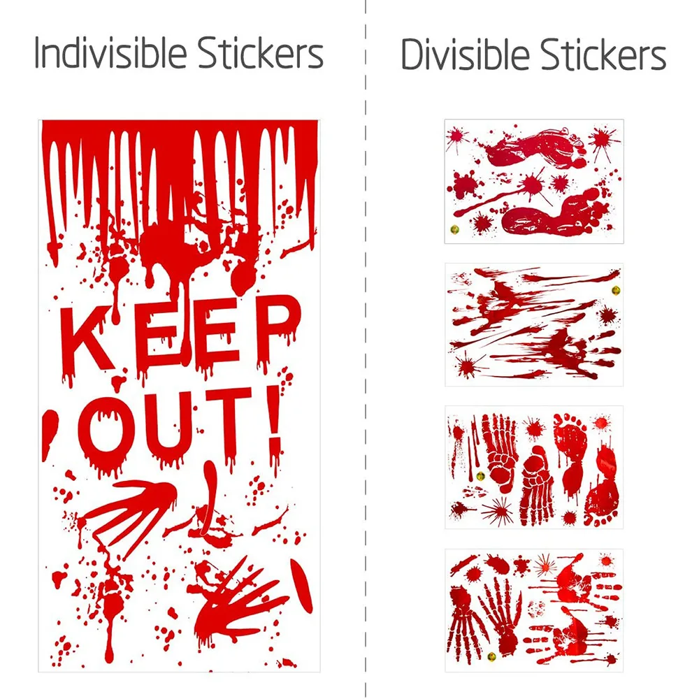 

Horror Decal Blood Handprint Glass Window Sticker Home Decor Removable Halloween Living Room Classroom Decorations Wall Stickers