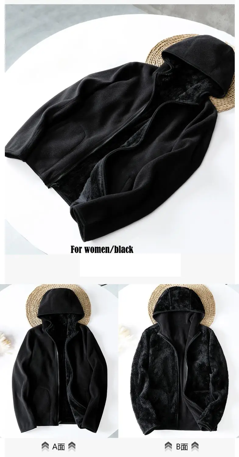 

Keep Warm in Winter Woman Jacket Zipper Thick fleece Outdoor Sports Hooded Jacket Coral fleece Women's Coat Casual Loose Top