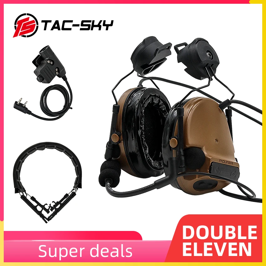 

TAC-SKY COMTAC III Helmet Bracket Silicone Headphones and Intercom PTT U94 PTT with Tactical Headset Replacement Headband CB