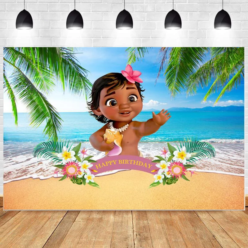 Детский фон для фотосъемки Моана девочек Летний Пляжный вечеринки в честь Дня