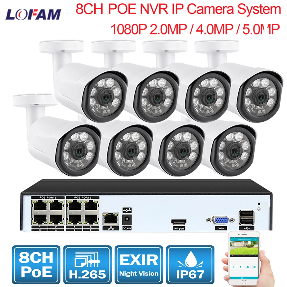 

LOFAM H.265 8CH POE NVR CCTV Security System HDMI 1080P 2MP 4MP 5MP POE IP Camera Outdoor Waterproof Video Surveillance Kit 8CH