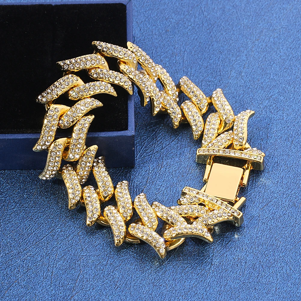 Браслет цепочка мужской блестящий в стиле хип хоп с фианитами|Браслеты шармами| |