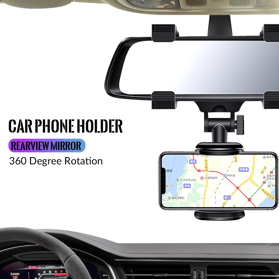 rearview mirror car holder stand mount cellphone bracket in car mobile phone holder for iphone samsung xiaomi huawei free global shipping