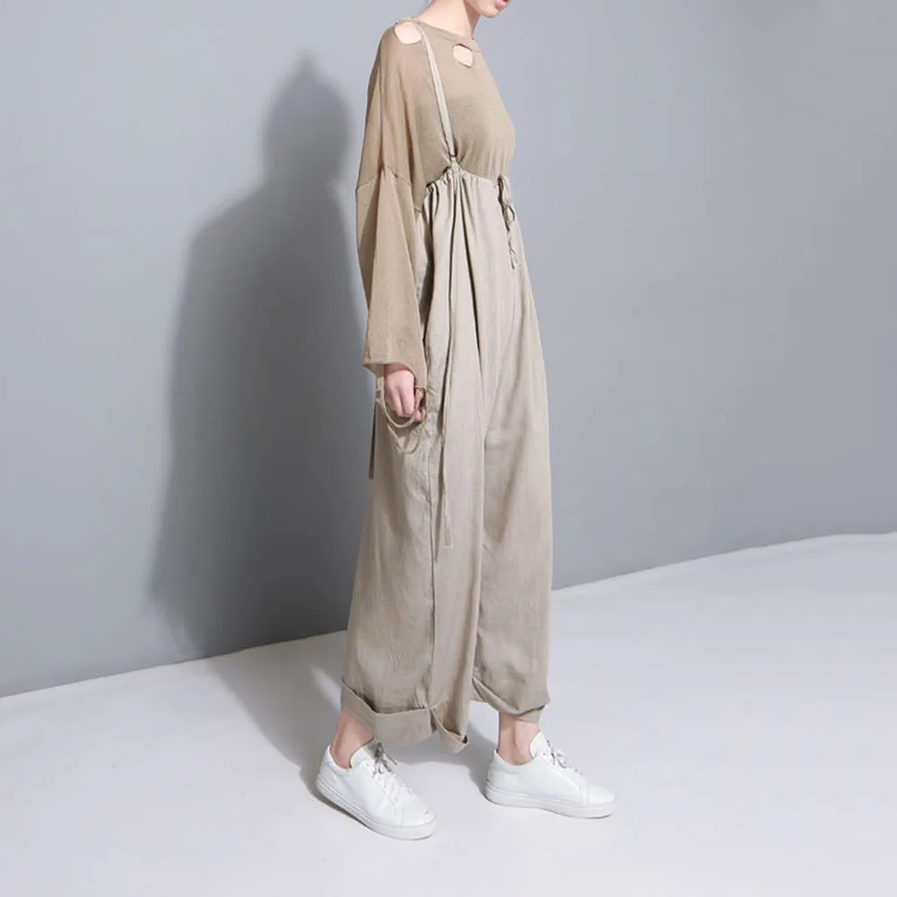 Женские Длинные Комбинезоны без рукавов Элегантные повседневные льняные