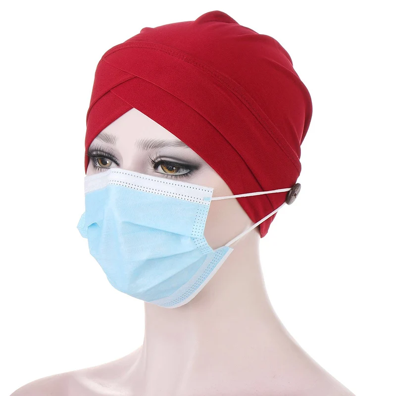 

New Multicolor Muslim Turban Hat for Women Fashion Button Cotton Inner Hijab Caps Wrap Head Scarf Hijabs Bonnet Ready to Wear