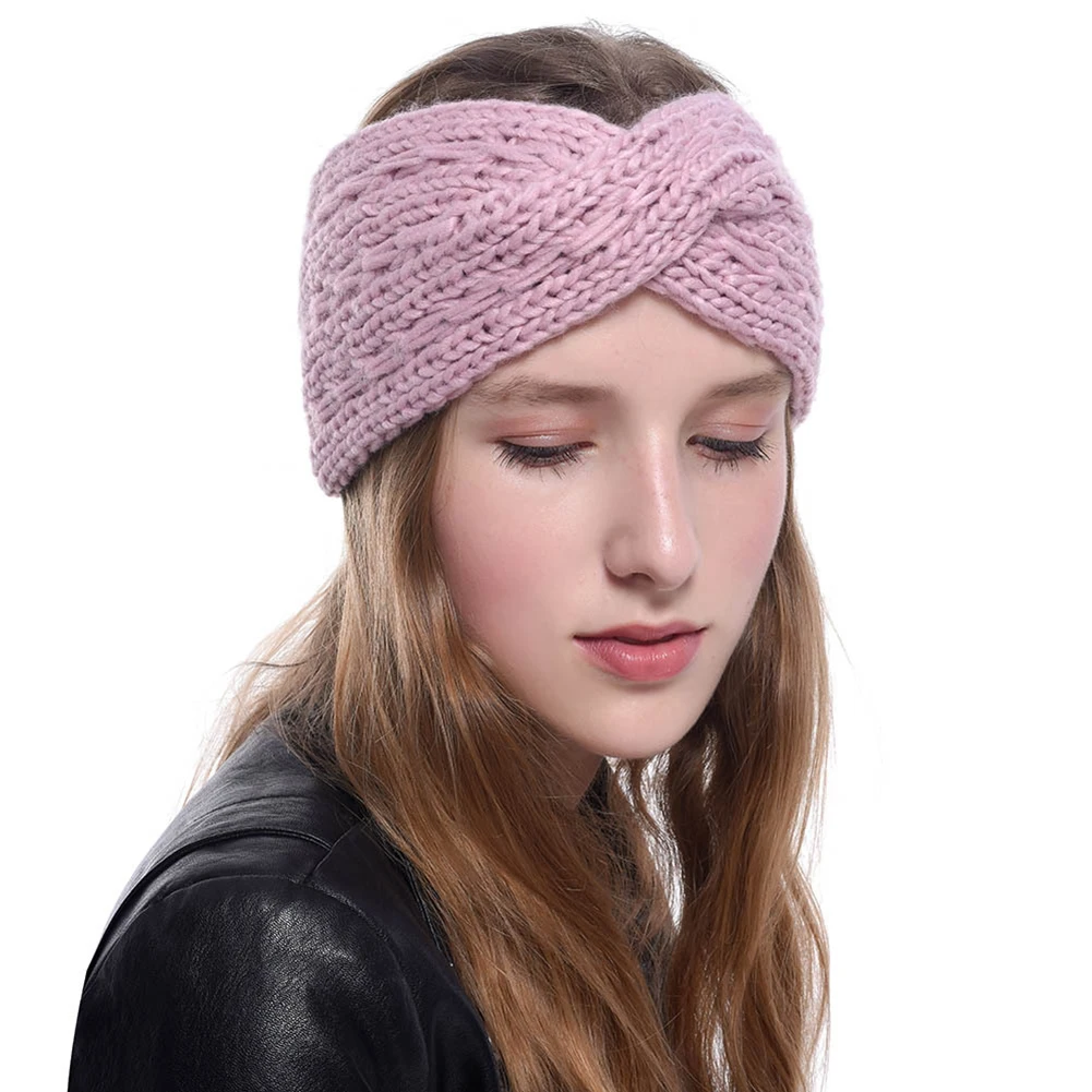 

2020 Fashion Elastic Crochet Knitted Wool Ear Warmer Cross Bow Wide Headband Turban For Lady Women Hairband Winter Warm Headwrap