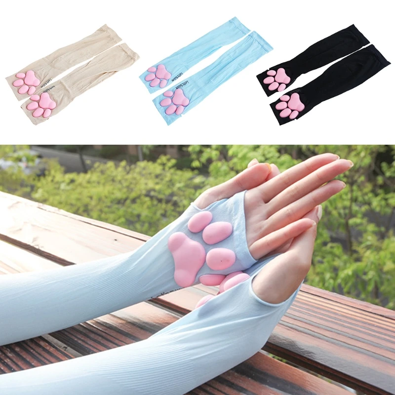 

UV Sun Protection Stretchy Cute Cat Claw Fingerless Sleeves Tattoo Cover Up Outdoor Sports Arm Sleeves Cute Warm Gloves