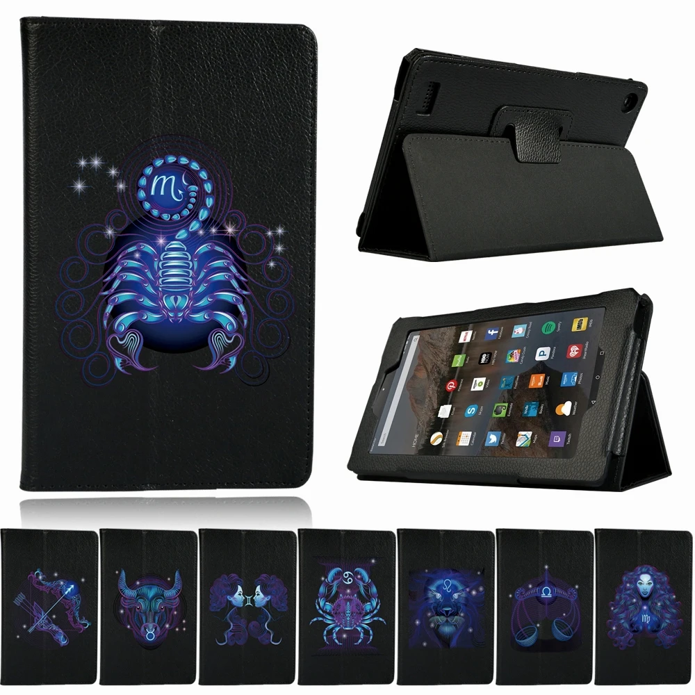 

For Amazon Fire 7 5th 7th 9th/HD8 6th 7th 8th /HD10 5th 7th 9th Printed PU Leather Tablet Protective Stand Shell Case Cover+pen
