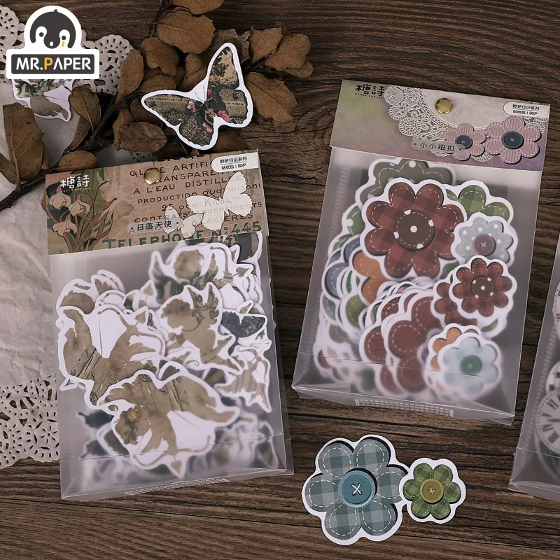 

6 Designs 80 Pcs/lot Vintage Retro Style Stickers Scrapbooking Bullet Journal Plants Decoration Album DIY Stationery Stickers