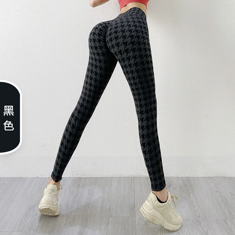 New Houndstooth High Waist Yoga Pants Sport Leggings Hip Push Up Women Soft Nylon Fitness Pants Running Workout Gym Leggings