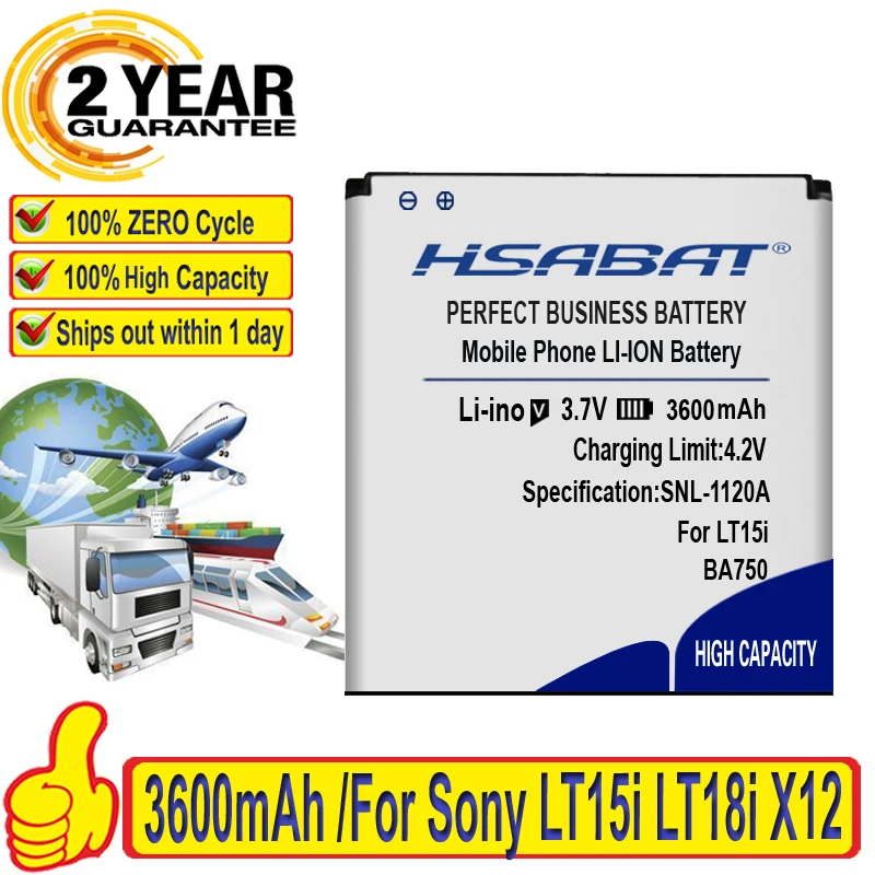 Аккумулятор HSABAT 3600 мАч BA750 для Sony Ericsson xperia Arc S LT15i LT18i X12 | Мобильные телефоны и
