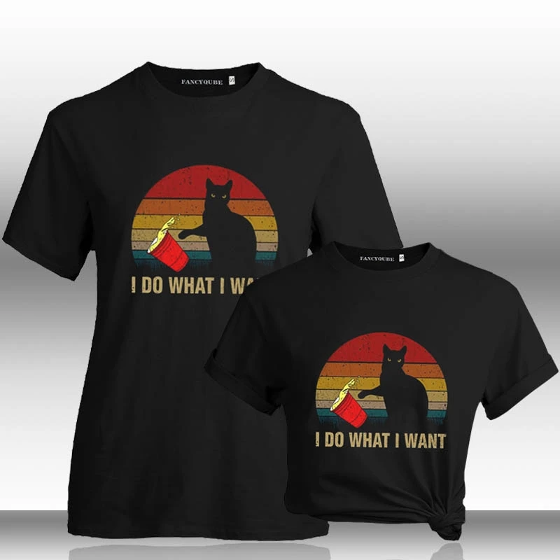 Милая кошка I Do What I Want винтажная женская футболка женская мужская футболка с длинными рукавами топы с круглым вырезом и коротким рукавом