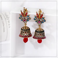 ethnic womens crown zircon indian jewelry gypsy vintage tribe imitation pearls tassel jhumka earrings fashion jewelry