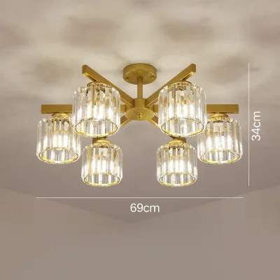 Gold 6 Heads Скандинавский светодиодный Железный корпус лампы высокого качества хрустальный абажур светодиодный E27 AC85-265v лампа для гостиной лампа для спальни - Цвет абажура: Gold 6 Heads