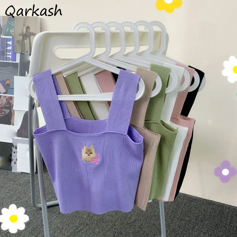 

Милая женская майка с вышивкой, элегантная повседневная облегающая одежда ольччан без рукавов, базовая Женская Ретро-майка ярких цветов